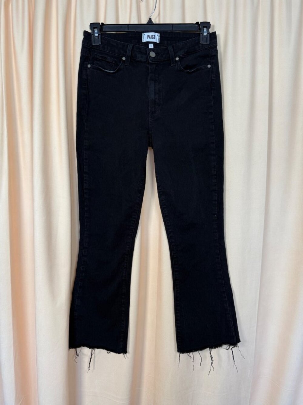 Paige Rory Ankle Flare Black Jeans Raw Hem High Rise Size 30